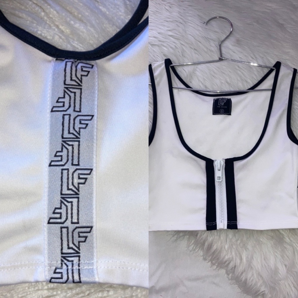 LF White Zip Up Logo Crop Top